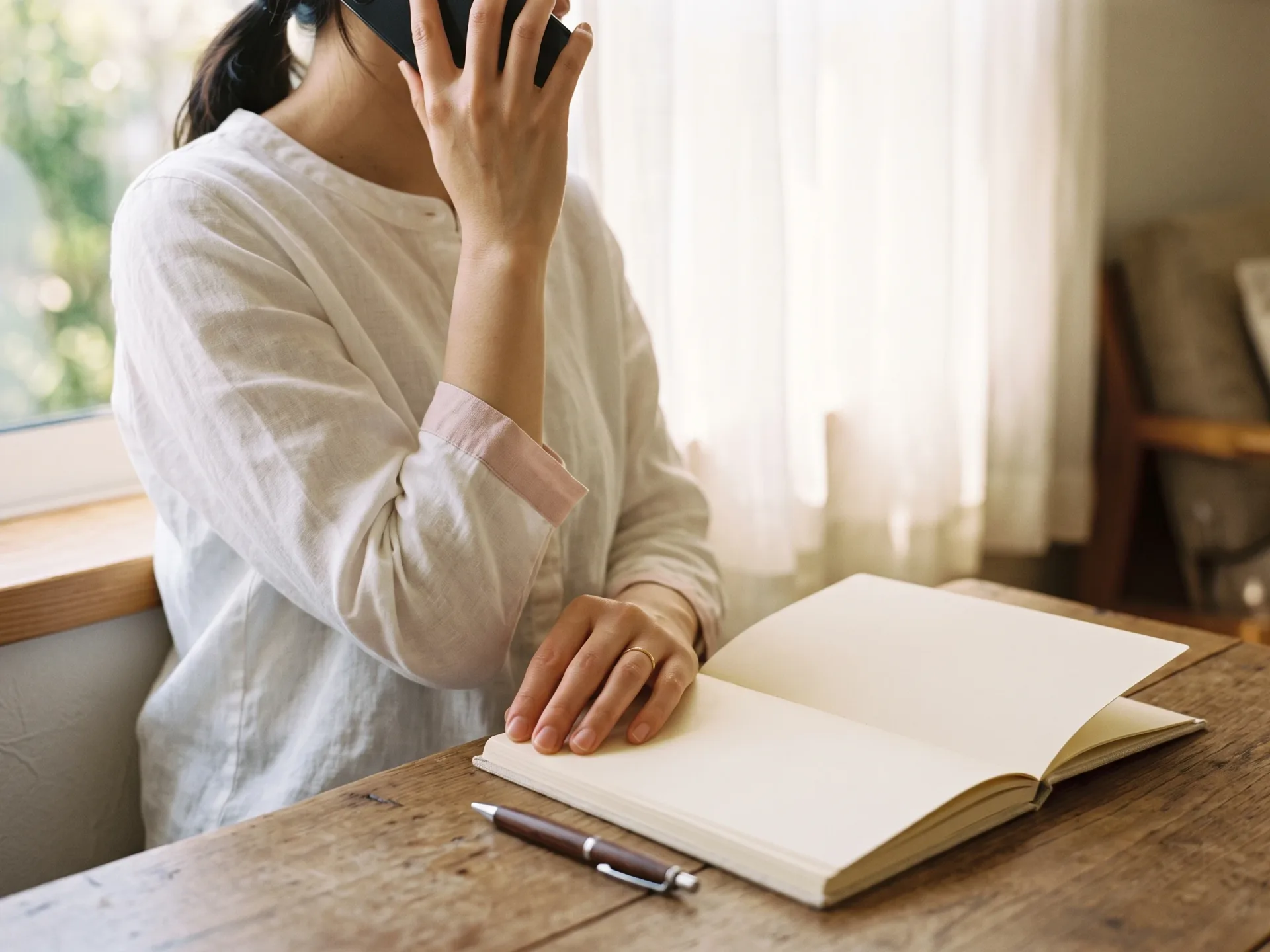相談のメモを取る手元